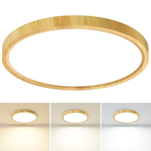 Image of slochi Bathroom Light, 3000K/4000K/6500K 3 Color Temperature, Waterproof IP44, Small, Round, Modern, Flush Ceiling Light for Bathroom, Kitchen, Bedroom, HallwayØ30CM(Wood)