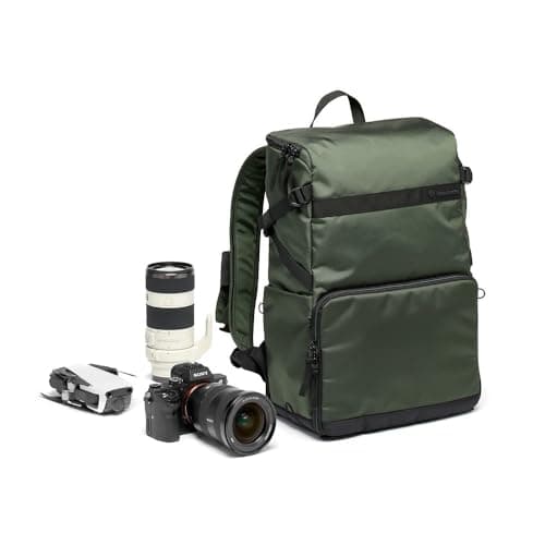 Image of Manfrotto Street Slim Photography Backpack for Mirrorless and Reflex Camera, Front and Rear Access, Removable Camera and Laptop Inserts, Compact Backpack for Photography Accessories, Colour Green
