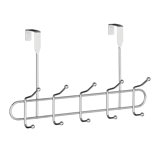 Image of Premier Housewares Deluxe Chrome 10 Hook Over Door Hanger | Space-Saving Solution for Scarves, Caps, and Belts | Stylish and Durable Design for Home Organization