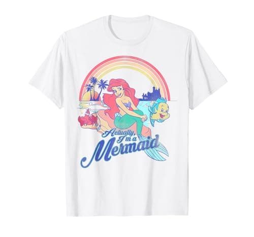 Image of Disney Little Mermaid Pastel Rainbow Retro Graphic T-Shirt T-Shirt