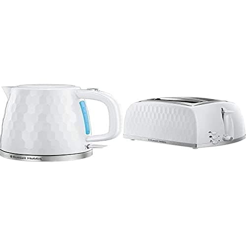 Image of Russell Hobbs Honeycomb Kettle and 2 Slice Toaster, White