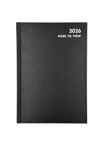 Image of Hilltop Supplies A5 Week To View Diary 2026 Black | 7 Days Per 2 Pages | Daily Planner | Ribbon Page Finder | Calander, Worldmap, Public Holidays, Metric Table, Conversion Table
