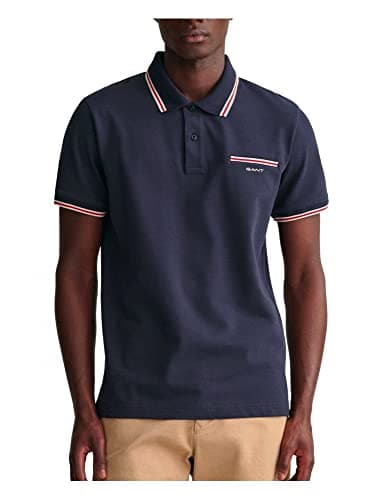 Image of GANT Men's 3-COL Tipping Solid SS Pique Polo Shirt, Evening Blue, Standard, Evening Blue, M