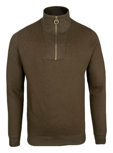 Image of JACK PYKE Men’s Half Zip Sweatshirt – Outdoor Countryside Jumper with High Collar & Metal Zip Ring & Ribbed Cuffs – Ideal for Mild Cool Weather, Countryside and Casual Walks - Dark Olive, X-Large
