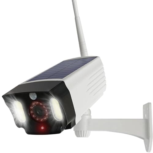 Image of JUSTOP Dummy CCTV Camera, Solar Powered, LED Security Flood Lights With PIR Motion Sensor, Waterproof Outdoor Use - White
