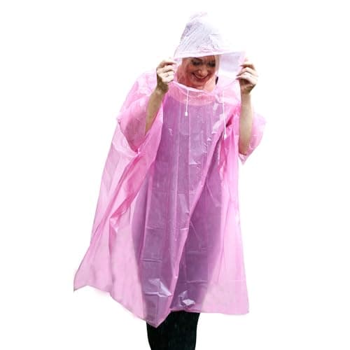 Image of Start and Drive Ltd Poncho Rain Coat Waterproof Plastic Adult Size with Hoods men and women emergency disposable Pocket size Foldable Thin and Strong Hiking Keep Dry (Pink - 1 pcs)