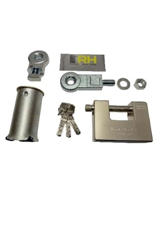 Image of Roller Shutter Ground Lock with 90mm Armoured Padlock - Heavy Duty Italian Steel Garage Door Security Lock (Keys Included)