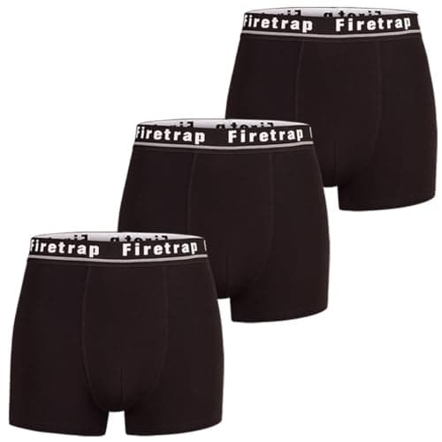 Image of Firetrap Mens 3 Pack Designer Boxer Shorts, Underwear Gift Set Trunks Comfortable Stretch Cotton Plain Colours Mens Briefs All Black XXL