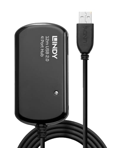 Image of Lindy 12m USB 2.0 Active Extension 4 Port Hub Pro, Long Distance Repeater, Extends 4 USB devices, PCs, Laptops, Xbox, PS4, PS5, VR Headset, Printer, Scanner, Webcam, Interactive Whiteboards