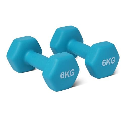 Image of Amazon Basics Neoprene Dumbbell Weights Set, 6 kg, Cyan
