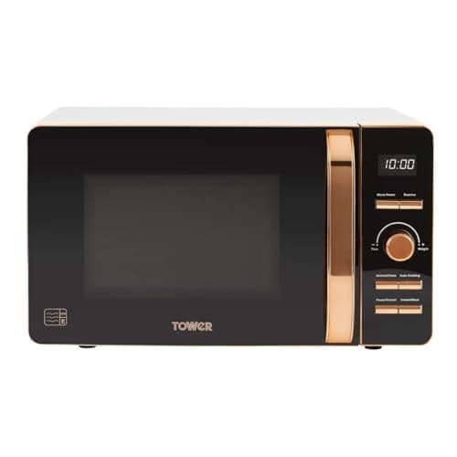 Image of Tower T24021W Digital Microwave with 60-Minute Timer and 8 Autocook Settings, 20L, 800W White and Rose Gold