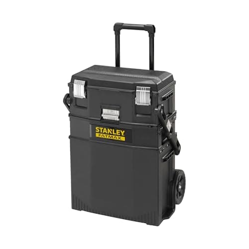 Image of STANLEY FATMAX Cantilever Rolling Toolbox Trolley, 4 Level Workstation with Portable Tote Tray for Tools and Small Parts, 1-94-210 , Black