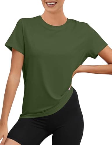 Image of Rapbin Women's Summer Sport Short-Sleeve Shirts Workout Tops for Women Lightweight Crew Neck Athletic T-Shirts (Army Green,M)