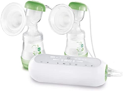 Image of MAM 2-in-1 Double Electric Breast Pump | Quiet and Comfortable Pumping | Soft Silicone Breast Funnel | Newborn Essentials | Green (Various Designs)