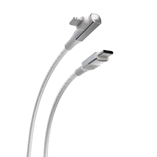 Image of Scosche Ci4BRA4WT-SP Strikeline RA Premium USB-C to Right-Angle MFi Certified Charge & Sync Braided Cable 4-ft. White/Silver