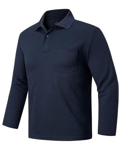 Image of Outdoor Ventures Men's Long Sleeve Polo Shirt UPF50+ Breathable Golf Polo Moisture Wicking Quick Dry T Shirt Stretch Sports Athletic Tennis Performance Polo Lightweight Casual Work Top Dark Blue XL