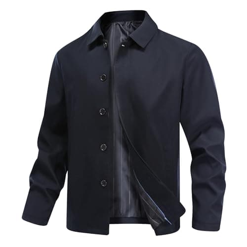 Image of Allthemen Men's Lightweight Casual Jacket Classic Loose Fit Lapel Button Coat Solid Color Navy Blue L