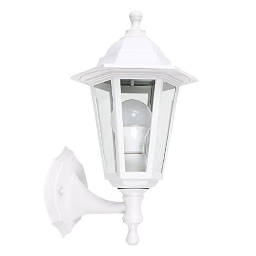 Image of MiniSun | Traditional Style White Security Wall Lantern | Outdoor Wall Lights, Home Décor & Improvement Essential | Includes 15W LED Bulb [6500K Cool White] | Mains Wired