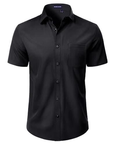 Image of DEMEANOR Mens Shirts Short Sleeve Dress Stretch Regular Fit Casual Summer Business Button Down Shirt with Pocket Black