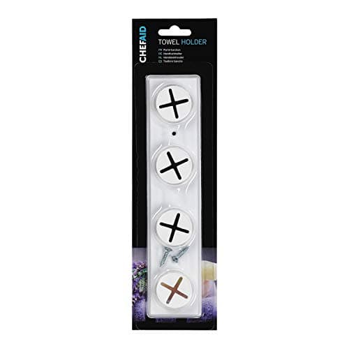 Image of Chef Aid 4 Hole Tea Towel Holder, White Plastic Tradtional Towel Holder