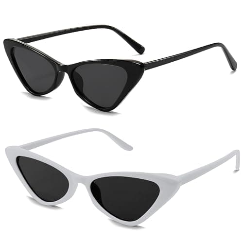 Image of Techchii 2 Pack Cat Eye Sunglasses Womens, Retro Party Glasses Polarised Sunglasses UV400 Protection Cateye Eyewear for Swimming Music Festivals Party (Black, White)