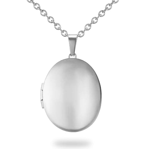 Image of PHOCKSIN Silver Oval Locket Necklace For Girls Glossy Locket Necklace With Personalised Pictures Inside Memory Lockets Necklaces As Mothers Day Gifts