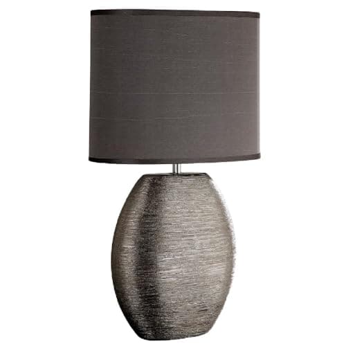 Image of Britalia Silver Scratched Ceramic Vintage Oval Table Lamp with Grey Shade | 45cm Height | 1 x SES E14 Lamp Bulb Required | UK Approved