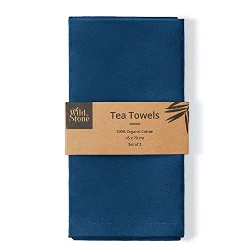 Image of Wild & Stone | Organic Cotton Tea Towel | Herringbone Weave | Cotton Kitchen Towels | Set Of 2 (Ocean)