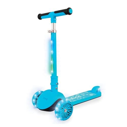 Image of Zinc 3 Wheel Folding Led Shine Scooter for Kids, Light Up Stem with 20 Light Functions, Folding, Non-Slip Grips, Adjustable Handlebar, Blue