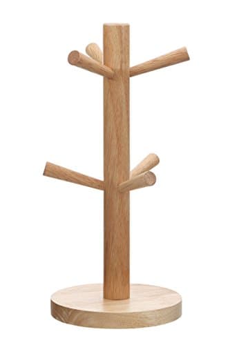 Image of Premier Housewares Rubberwood Mug Tree 6 Mugs Holder for Kitchen | Free Standing Mug Stand | Sturdy Cup Holder Kitchen Accessories | Anti-Slip Coffee Cup Stand for Mugs, Brown