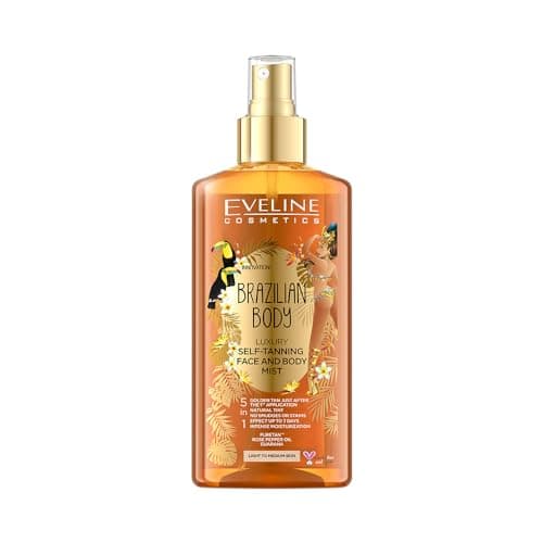 Image of Eveline Cosmetics Brazilian Body Luxury 5-in-1 Self-Tanning Mist for Face & Body - Instant Brazilian Tan, Streak-Free, Hydrating & Nourishing, 150ml