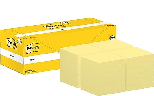 Image of Post-it Sticky Notes Canary Yellow, Pack 12 Pads + 12 Free, Total 2400 Sheets, 76 mm x 76 mm - Self-Stick Notes for Note Taking, to Do Lists & Reminders