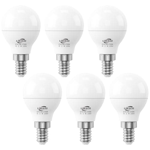 Image of LOEODO E14 LED Bulbs 40W Equivalent, 5W Screw Light Bulb, 470 Lumens, 2700K Warm White, Golf Ball Bulbs, Non-Dimmable, Pack of 6