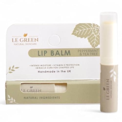 Image of Le Green Lip Balm, Natural Lip Balm, with Beewax & Vitamin E, Peppermint & Tea Tree, All Natural Ingredients for moisturising, Soothing Dry Chapped Lips, 4g