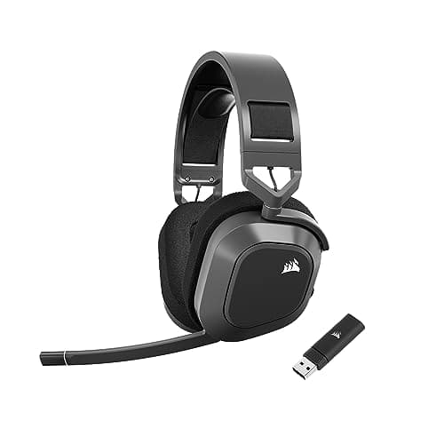 Image of Corsair HS80 MAX WIRELESS Multiplatform Gaming Headset with Bluetooth - Dolby Atmos - Broadcast Quality Microphone - iCUE Compatible - PC, Mac, PS5, PS4, Mobile - Steel Grey