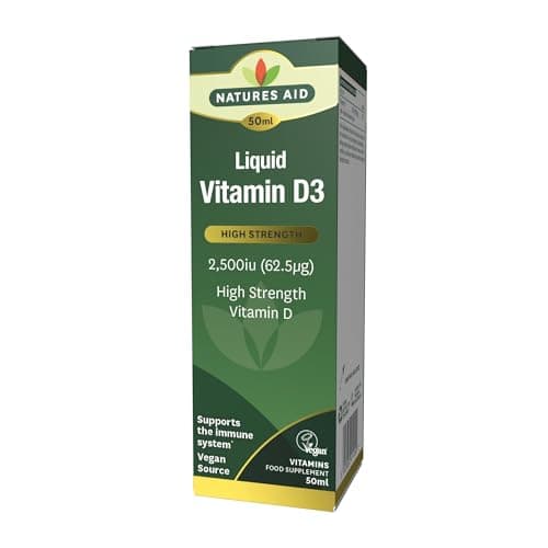 Image of Natures Aid Vitamin D3 Liquid 2500iu 50ml – High Strength Cholecalciferol VIT D Drops – Bone & Immune Support – Vegan, Non-GMO, Gluten-Free – Natural Supplement Includes Dropper