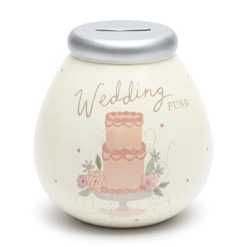 Image of Pot of Dreams Wedding Fund Money Box – Hand Painted Ceramic Savings Pot, Smash to Open Piggy Bank, Wedding Cake Design, Save Up to £1000 in £2 Coins, 15cm Keepsake Gift