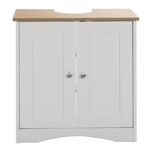 Image of Timber Art Design UK Bathroom Sink Cabinet Bathroom Storage Cabinet Floor Under Basin with 2 Internal Shelves Freestanding Vanity Storage Cupboard Organiser Furniture, White and Oak (60 x 60 x 30 cm)