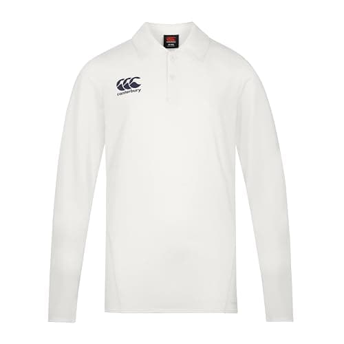 Image of Canterbury Junior Unisex Cricket Long Sleeve Polo Shirt | Moisture Wicking | Breathable Polo Shirt, Cricket Cream, 10