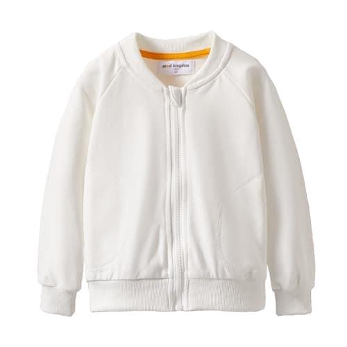 Image of Mud Kingdom Little Girls Baseball Jackets for Girl Long Sleeve Round Collar Sports Sweatshirts Zip Up Cardigan White 7-8 Years