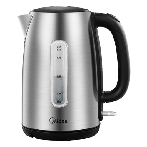 Image of Midea Electric Kettle 3000W Fast Boil 1.7L Stainless Steel Kettle LED Indicator,Spring Lid,Removable Filter,Insulated Handle, Water Level Indicator, Dry Burn Protection,BPA-Free