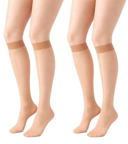 Image of SENTELEGRI 2 Pairs Women’s Knee High Socks Africana – Sheer Nude Pop Socks, Soft Breathable Nylon, Pressure-Free Comfort Band, Everyday Lightweight Hosiery – One Size (Light Beige)