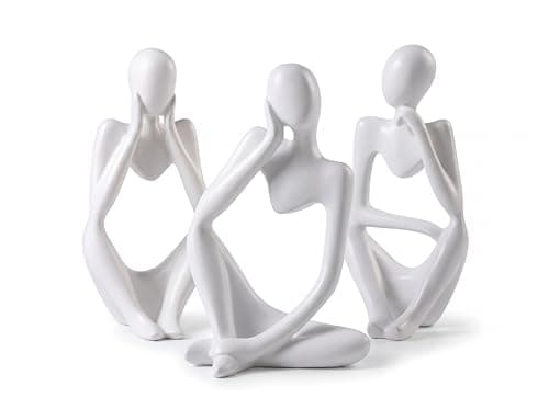 Image of Thinker Statue Set of 3, White Stone Abstract Sculpture, Modern Living Room Ornaments, Bookshelf Decor, Minimalist Figurines for Shelf, Mantelpiece & Coffee Table, Housewarming Gift, Stone Ornament
