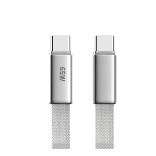 Image of USB C Charger Cable 1M, 65W Fast Charging Type C Charger Lead, USB C to USB C Flat White 1M Data Sync Cable Compatible with iPhone 15/16/17 Series, Samsung Galaxy and USB-C Devices
