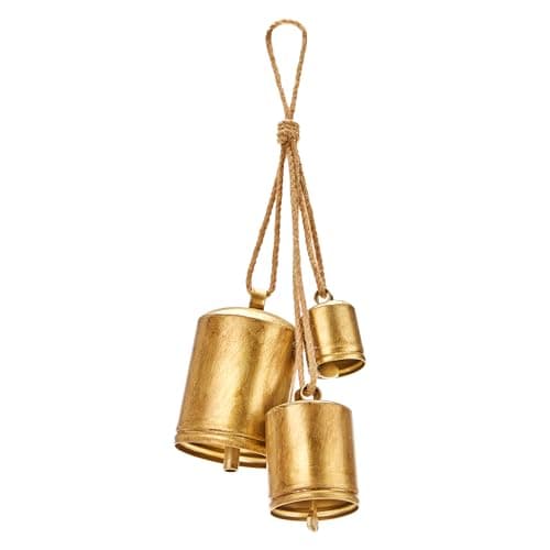 Image of KPCB Tech Christmas Jingle Bells Wind Chimes Hanging Harmony Garden Set of 3 Antique Brass Bells