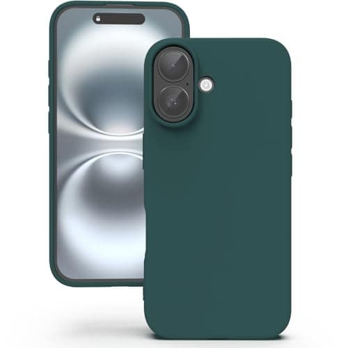 Image of YATWIN Silicone Case for iPhone 16, Soft-Touch, Shockproof, DustProof, Antiskid Full Body Armour Phone Cover for Apple iPhone 16 - Dark Green