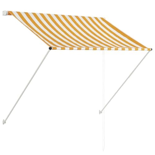 Image of vidaXL Retractable Awning - Yellow/White - UV/Water Resistant Garden Sun Protection Screen Canopy, 150x150cm, Easy Assembly