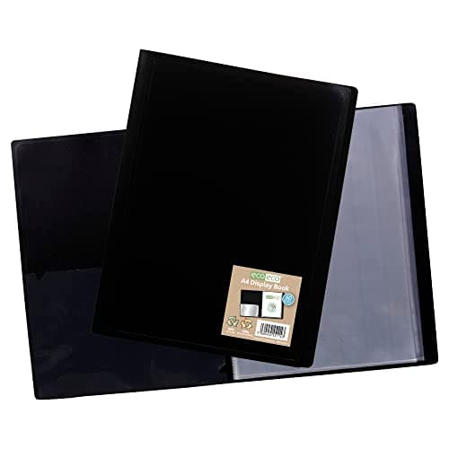 Image of eco-eco A4 100% Recycled 60 Pocket Black Flexible Cover Portfolio Book Folder Display Book, eco114