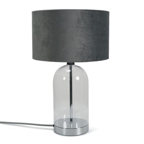 Image of ValueLights | Glass and Silver Chrome Table Lamp with a Grey Velvet Lampshade | Home Décor, Bedside & Desk Lamp