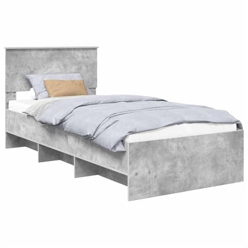 Image of KTHLBRH Concrete Grey Engineered Wood Bed Frame with Headboard 120x123 cm Sturdy Modern Design